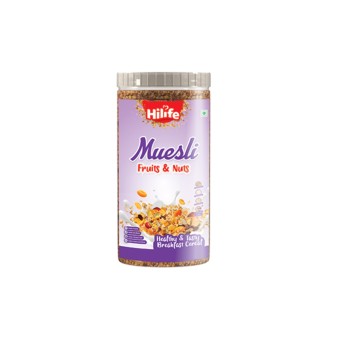 Hilife Muesli Fruit and Nuts 300g Jar | Wholegrain Breakfast Cereals with Dry Fruits, and Nut, High in Omega 3, Gluten Free and Flax Seeds | Healthy Breakfast Cereals | Granola | Gluten Free | Antioxidant Rich | Healthy Food for Breakfast | Protein R